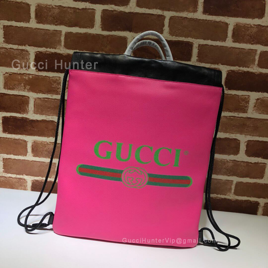 Gucci Print Leather Drawstring Backpack Pink 494053